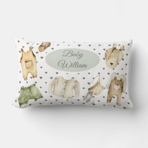 baby boy vintage clothing and items with dots  lumbar pillow