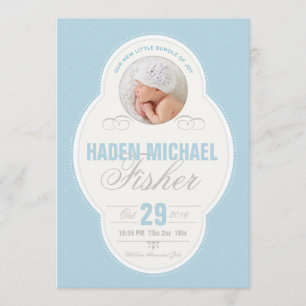 Baby Boy Vintage Frame Birth Announcement - Blue