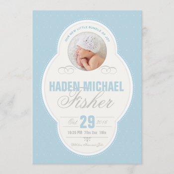 Baby Boy Vintage Frame Birth Announcement - Blue by OakStreetPress at Zazzle