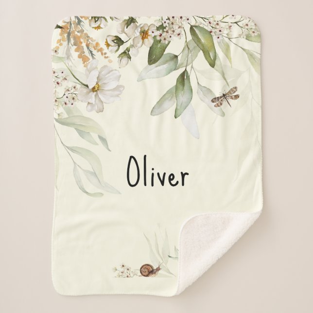 Baby Boy Watercolor Floral, Small Stroller Sherpa Blanket (Front)