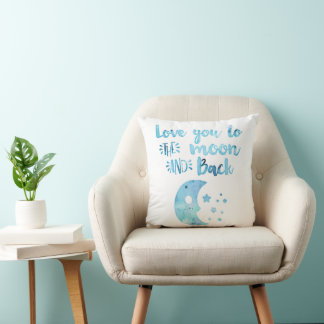 Baby Boy Watercolor Love You to the Moon And Back Throw Pillow