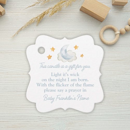 Baby Boy Watercolor Moon Stars Baby Shower Candle Favor Tags