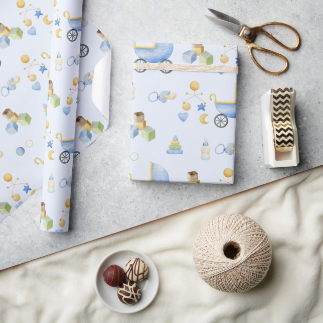 Baby Boy Watercolor Theme Baby Shower Wrapping Paper (Crafts)