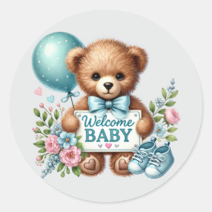 Baby boy welcome bear classic round sticker