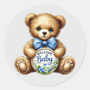 Baby boy welcome bear classic round sticker
