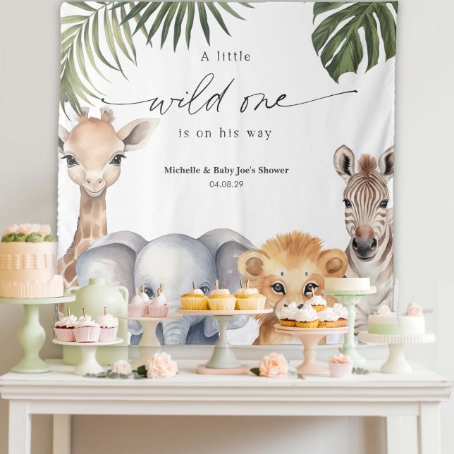 Baby Boy WIld One Safari Animal Shower Backdrop (Wild One Safari Animal, Baby Boy Shower Party Backdrop.)