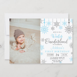 Baby Boy Winter ONEderland First Birthday Photo Invitation