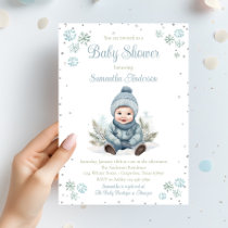 Baby Boy Winter Snowflake Baby Shower Invitation