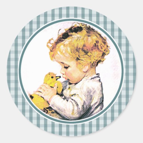 Baby Boy with Chick Babys First Easter  Classic Round Sticker