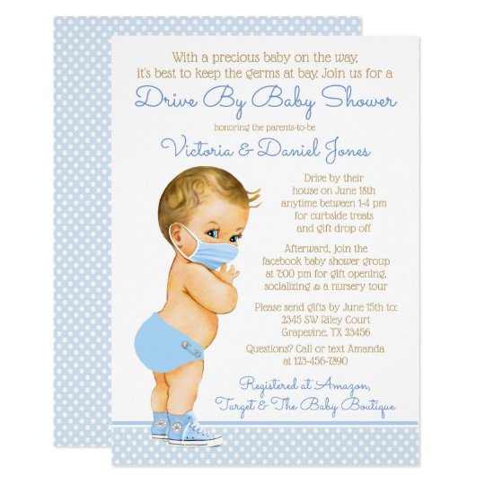 Baby Boy With Mask Drive By Baby Shower Invitation | Zazzle.com