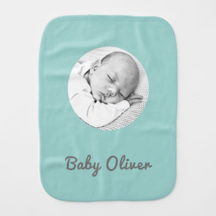 baby boy with photo name custom blue baby burp cloth