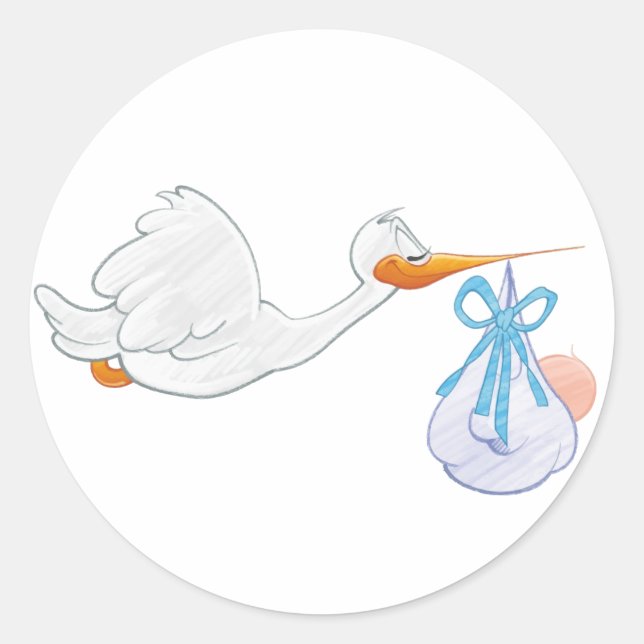 Baby Boy with Stork Classic Round Sticker (Front)