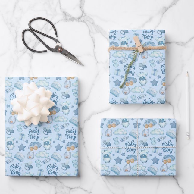 Baby Boy Wrapping Paper Sheets (Front)