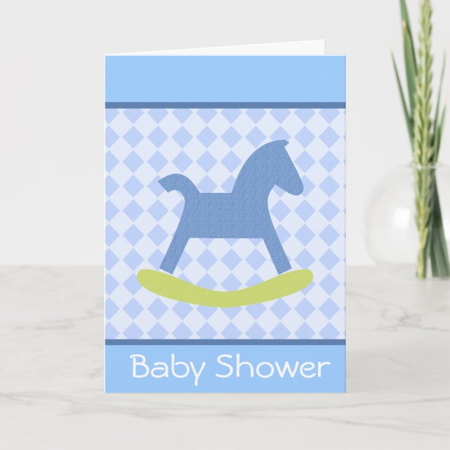 Baby Boy Yellow and Blue Rocking Horse Card (Front)