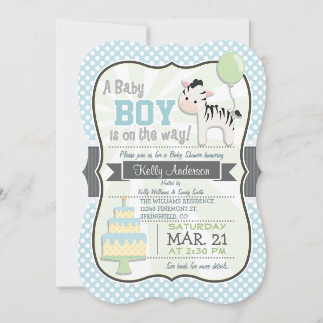 Baby Boy Zebra, Pastel Baby Shower Invite (Front)