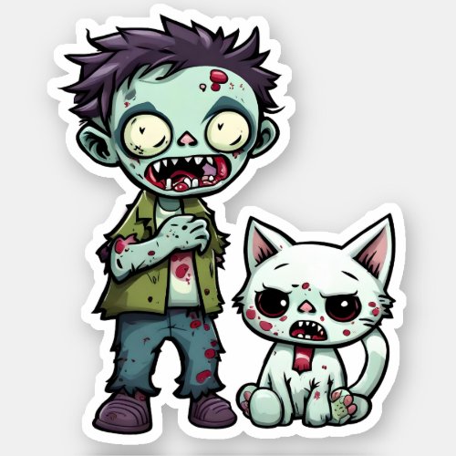 Baby Boy Zombie with Kitten Sticker