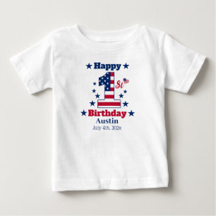 Baby Boy's 1st Birthday 4th Of July Custom White Baby T-Shirt