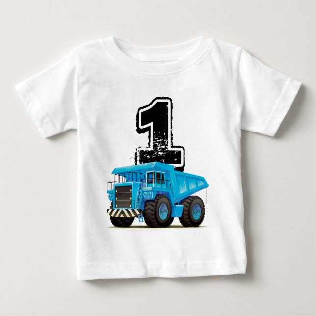 Baby Boy's 1st Birthday Blue Truck Baby T-Shirt (Front)