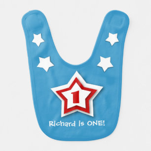 Baby Boy's 1st Birthday Gift WHITE Stars 8 Bib