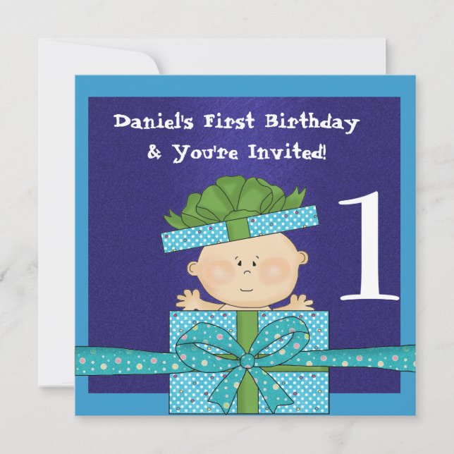 Baby Boys 1st  Birthday Party TEMPLATE Invitation (Front)
