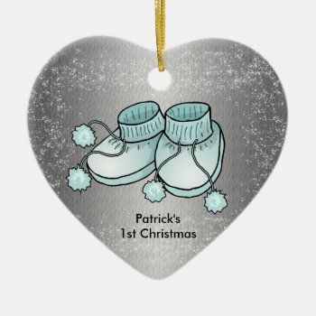Baby Boy's 1st Christmas - Heart Shaped Ornament by BridesToBe at Zazzle
