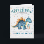 Baby Boys Birthday Card Mom/Dad   Baby Dino<br><div class="desc">Cute baby boys birthday card. You have the option to add your sons name & age on the front & inside add a message.</div>