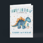 Baby Boys Birthday Card Mom/Dad   Baby Dino<br><div class="desc">Cute baby boys birthday card. You have the option to add your sons name & age on the front & inside add a message.</div>