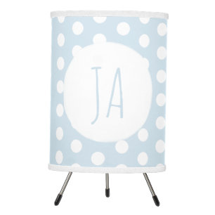 Baby Boy's Blue Polka Dot Pattern Monogram Nursery Tripod Lamp
