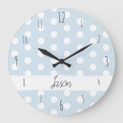 Baby Boys Blue Polka Dot Spotty Pattern Nursery Large Clock