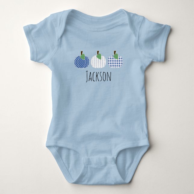 Baby Boys Blue Pumpkin Trio Baby Bodysuit (Front)