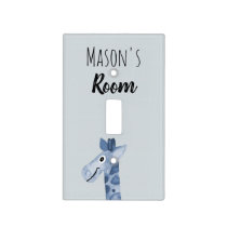 Baby Boy's Blue Watercolor Giraffe Safari Nursery Light Switch Cover