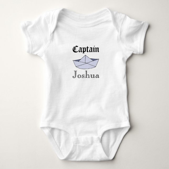Baby Boy's Captain Marine Origami Paper Boat Name Bodysuit (Front)