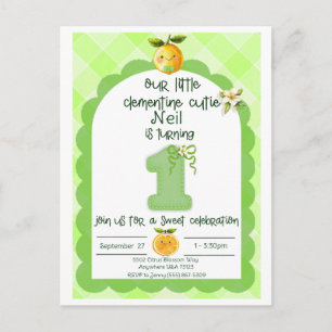 Baby boy's clementine cutie's first birthday postcard