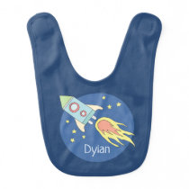 Baby Boys Colorful Rocket Ship Space and Name Baby Bib Baby Boys Colorful Rocket Ship Space and Name Baby Bib