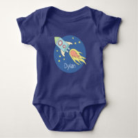 Baby Boys Colorful Rocket Ship Space and Name