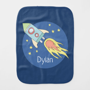Baby Boys Colorful Rocket Ship Space and Name Baby Burp Cloth