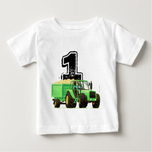 Baby Boys Custom Green Tractor 1st Birthday Baby T-Shirt
