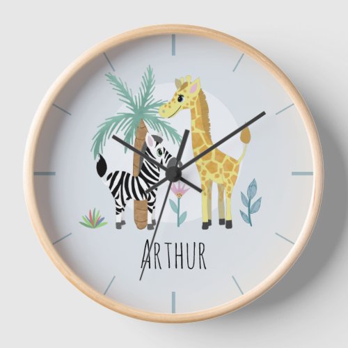 Baby Boys Cute Blue Safari Giraffe Kids Nursery Clock