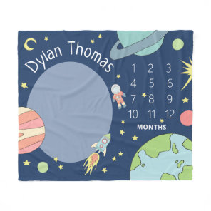Baby Boys Cute Space Rocket Ship Milestone Fleece Blanket