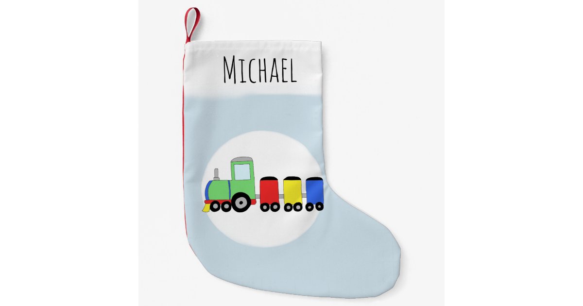 Baby Boys Cute Train Doodle And Name Small Christmas Stocking Zazzle Com