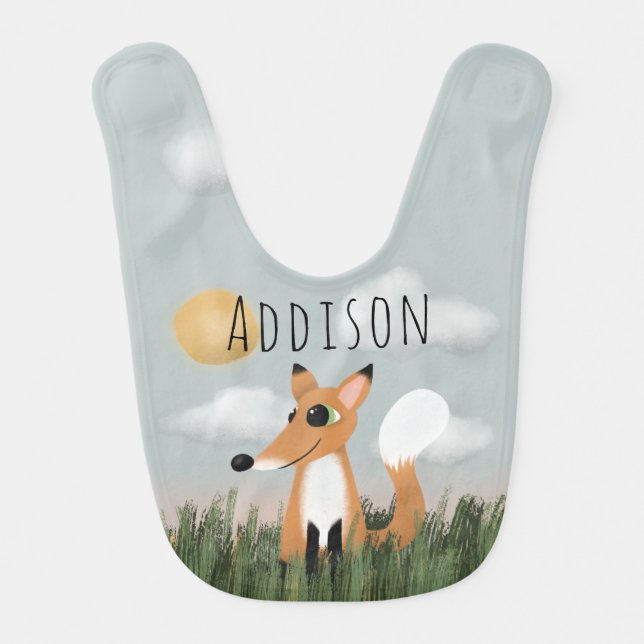 Baby Boys Cute Woodland Forest Fox Baby Bib (Front)