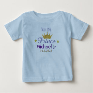 Baby Boy's Elegant Gold Crown Prince Custom Blue Baby T-Shirt