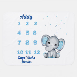 Baby Boy's Elephant Milestone Months  Blanket