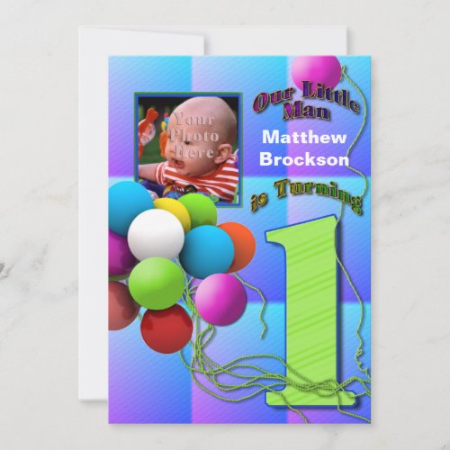 Baby Boys First Birthday _ Balloons Invitation