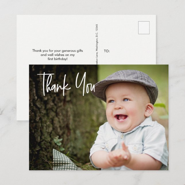 Baby Boy's first birthday Party Photo Custom Postcard (Front/Back)