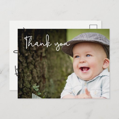 Baby boy's first birthday Thank You Photo Postcard | Zazzle