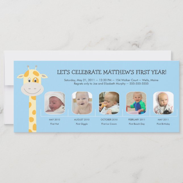 Baby Boy's First Birthday Year Invitation (Front)