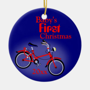 Baby Boy's First Christmas Bicycle Ceramic Ornament