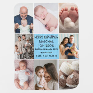 Baby Boy's First Christmas Birth Stats & 8 Photo Blanket