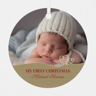 Baby Boy's First Christmas Birth Stats & Photo Metal Ornament